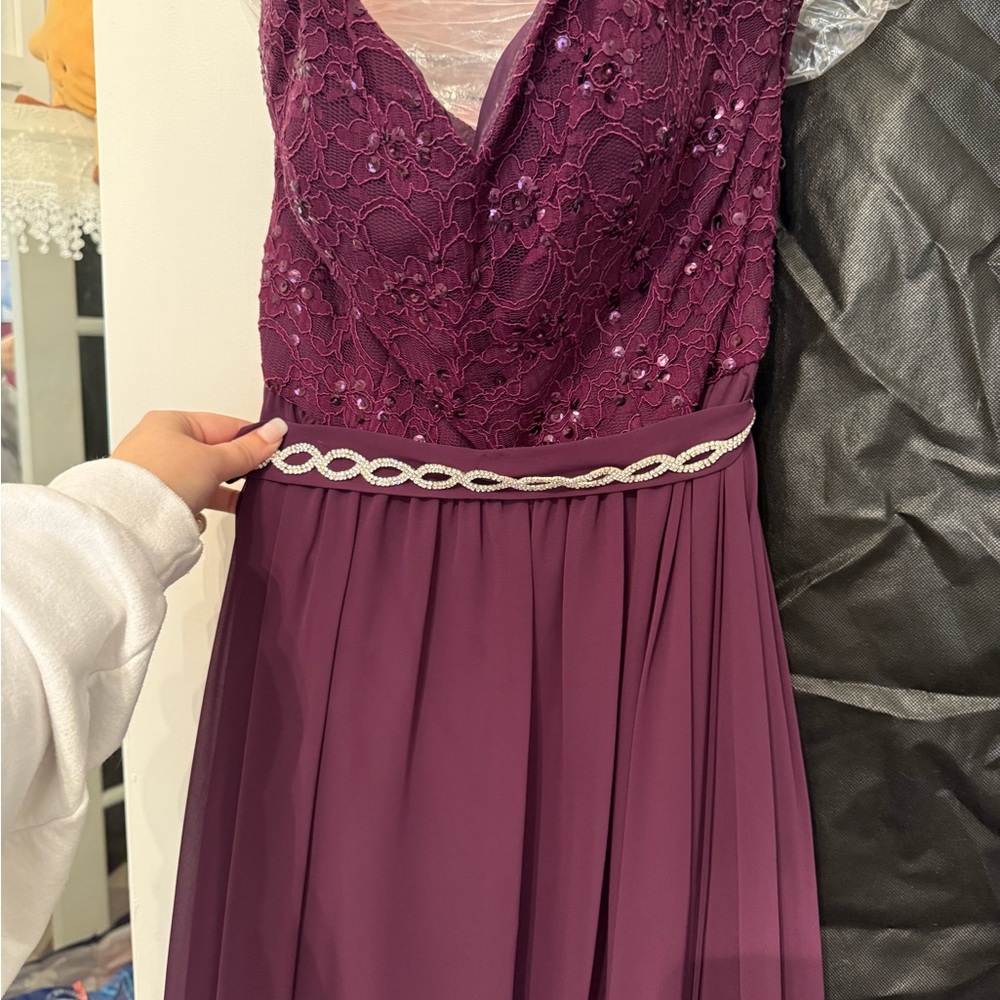 Mori Lee Deep Purple Lace Formal Dress